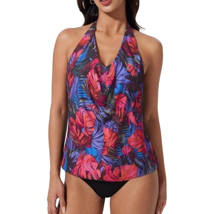 image:imageSUUKSESS Women Halter Tankini Swimsuit High Waist Cowl Neck Bathing Suit 2 Piece171 Multicolor Leaf