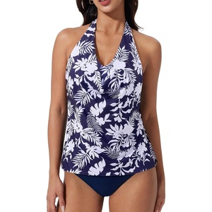 image:imageSUUKSESS Women Halter Tankini Swimsuit High Waist Cowl Neck Bathing Suit 2 Piece171 Navy Blue Floral