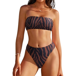 image:imageSUUKSESS Women Sexy High Waisted Bikini Set Cheeky 2 Piece Bandeau Bathing Suit205 Brown Black Zebra Print