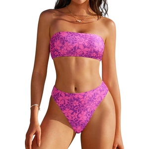 image:imageSUUKSESS Women Sexy High Waisted Bikini Set Cheeky 2 Piece Bandeau Bathing Suit205 Light Purple Floral
