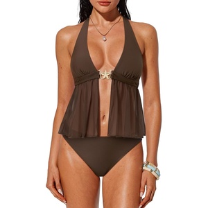 image:imageSUUKSESS Women Sexy Two Piece Tankini Swimsuits Tummy Control Bathing SuitBrown