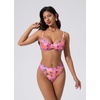 image:imageSUUKSESS Women Color Block Underwire Bikini Sets Cheeky High Cut 2 Piece SwimsuitPink Flora