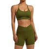 image:imageSUUKSESS Women Y Back Sports Bra Crossover Biker Shorts Seamless Ribbed Workout Set
