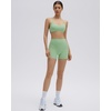 image:imageSUUKSESS Workout Sets for Women Y Back Sports Top Padded Racerback Yoga Crop Tank High Waisted Bike Short with PocketsTender Green