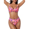image:imageSUUKSESS Women Color Block Underwire Bikini Sets Cheeky High Cut 2 Piece SwimsuitPink Flora