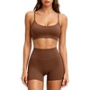 image:imageSUUKSESS Workout Sets for Women Y Back Sports Top Padded Racerback Yoga Crop Tank High Waisted Bike Short with PocketsDark Brown