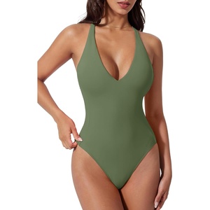 image:imageSUUKSESS Women Sexy Low Back One Piece Swimsuit Slimming Tummy Control Bathing Suit180 Army Green