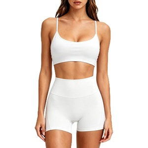 image:imageSUUKSESS Workout Sets for Women Y Back Sports Top Padded Racerback Yoga Crop Tank High Waisted Bike Short with PocketsWhite