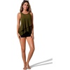 image:imageSUUKSESS Women Ruffle Mesh Tankini Swimsuit Tummy Control Bathing Suit with ShortsArmy Green Black
