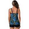 image:imageSUUKSESS Women Ruffle Mesh Tankini Swimsuit Tummy Control Bathing Suit with ShortsBlue Foral Black