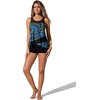 image:imageSUUKSESS Women Ruffle Mesh Tankini Swimsuit Tummy Control Bathing Suit with ShortsBlue Foral Black