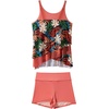 image:imageSUUKSESS Women Ruffle Mesh Tankini Swimsuit Tummy Control Bathing Suit with ShortsCoralpinkleaf
