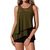 image:imageSUUKSESS Women Ruffle Mesh Tankini Swimsuit Tummy Control Bathing Suit with ShortsArmy Green Black