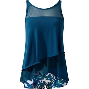 image:imageSUUKSESS Women Ruffle Mesh Tankini Swimsuit Tummy Control Bathing Suit with ShortsBlue Floral