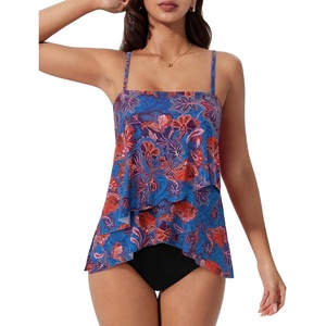 image:imageSUUKSESS Women Tummy Control Tankini Swimsuit Ruffle High Waisted Bathing Suit186 Blue Red Floral