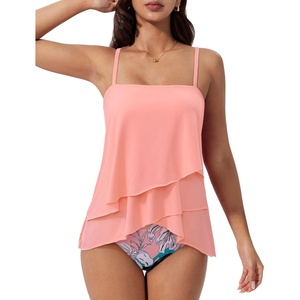 image:imageSUUKSESS Women Tummy Control Tankini Swimsuit Ruffle High Waisted Bathing Suit186 Pink Floral
