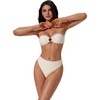 image:imageSUUKSESS Women Bandeau O Ring Bikini Sets Tie Back High Waisted 2 Piece SwimsuitBeige