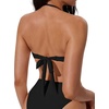 image:imageSUUKSESS Women Bandeau O Ring Bikini Sets Tie Back High Waisted 2 Piece SwimsuitBlack
