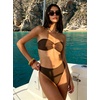 image:imageSUUKSESS Women Bandeau O Ring Bikini Sets Tie Back High Waisted 2 Piece SwimsuitDeep Brown