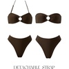 image:imageSUUKSESS Women Bandeau O Ring Bikini Sets Tie Back High Waisted 2 Piece SwimsuitDeep Brown