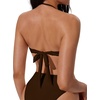 image:imageSUUKSESS Women Bandeau O Ring Bikini Sets Tie Back High Waisted 2 Piece SwimsuitDeep Brown