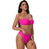 image:imageSUUKSESS Women Bandeau O Ring Bikini Sets Tie Back High Waisted 2 Piece SwimsuitHot Pink