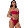image:imageSUUKSESS Women Bandeau O Ring Bikini Sets Tie Back High Waisted 2 Piece SwimsuitRed