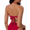 image:imageSUUKSESS Women Bandeau O Ring Bikini Sets Tie Back High Waisted 2 Piece SwimsuitRed