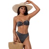 image:imageSUUKSESS Women Bandeau O Ring Bikini Sets Tie Back High Waisted 2 Piece SwimsuitShiny Black
