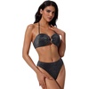 image:imageSUUKSESS Women Bandeau O Ring Bikini Sets Tie Back High Waisted 2 Piece SwimsuitShiny Black