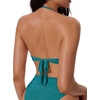 image:imageSUUKSESS Women Bandeau O Ring Bikini Sets Tie Back High Waisted 2 Piece SwimsuitShiny Green