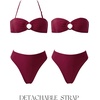 image:imageSUUKSESS Women Bandeau O Ring Bikini Sets Tie Back High Waisted 2 Piece SwimsuitWine Red