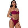 image:imageSUUKSESS Women Bandeau O Ring Bikini Sets Tie Back High Waisted 2 Piece SwimsuitWine Red