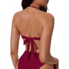 image:imageSUUKSESS Women Bandeau O Ring Bikini Sets Tie Back High Waisted 2 Piece SwimsuitWine Red