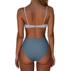 image:imageSUUKSESS Women High Waisted High Cut Bikini Set Sexy Triangle Two Piece Swimsuits127 Black White Striped Blue