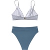 image:imageSUUKSESS Women High Waisted High Cut Bikini Set Sexy Triangle Two Piece Swimsuits127 Black White Striped Blue
