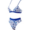 image:imageSUUKSESS Women High Waisted High Cut Bikini Set Sexy Triangle Two Piece Swimsuits127 Blue Floral White