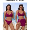 image:imageSUUKSESS Women Twist High Waisted Bikini Set Metal Cover Up 3 Piece Swimsuits206 Purple