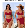 image:imageSUUKSESS Women Twist High Waisted Bikini Set Metal Cover Up 3 Piece Swimsuits206 Wine Red