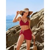 image:imageSUUKSESS Women Twist High Waisted Bikini Set Metal Cover Up 3 Piece Swimsuits206 Wine Red