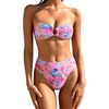 image:imageSUUKSESS Women Bandeau O Ring Bikini Sets Tie Back High Waisted 2 Piece Swimsuit03pink Floral