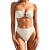 image:imageSUUKSESS Women Bandeau O Ring Bikini Sets Tie Back High Waisted 2 Piece SwimsuitBeige
