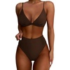 image:imageSUUKSESS Women High Waisted High Cut Bikini Set Sexy Triangle Two Piece Swimsuits127 Dark Brown