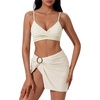 image:imageSUUKSESS Women Twist High Waisted Bikini Set Metal Cover Up 3 Piece Swimsuits206 Beige White
