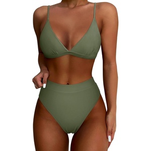 image:imageSUUKSESS Women High Waisted High Cut Bikini Set Sexy Triangle Two Piece Swimsuits127 Army Green