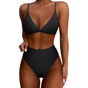 image:imageSUUKSESS Women High Waisted High Cut Bikini Set Sexy Triangle Two Piece Swimsuits127 Black
