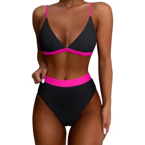 image:imageSUUKSESS Women High Waisted High Cut Bikini Set Sexy Triangle Two Piece Swimsuits127 Black Hot Pink