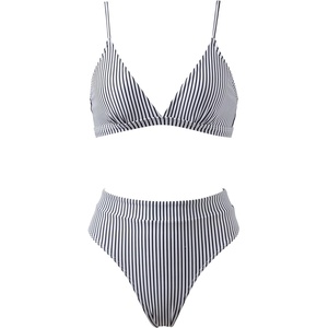 image:imageSUUKSESS Women High Waisted High Cut Bikini Set Sexy Triangle Two Piece Swimsuits127 Black White Striped