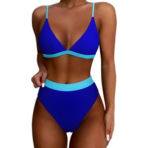 image:imageSUUKSESS Women High Waisted High Cut Bikini Set Sexy Triangle Two Piece Swimsuits127 Blue Color Block