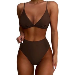 image:imageSUUKSESS Women High Waisted High Cut Bikini Set Sexy Triangle Two Piece Swimsuits127 Dark Brown